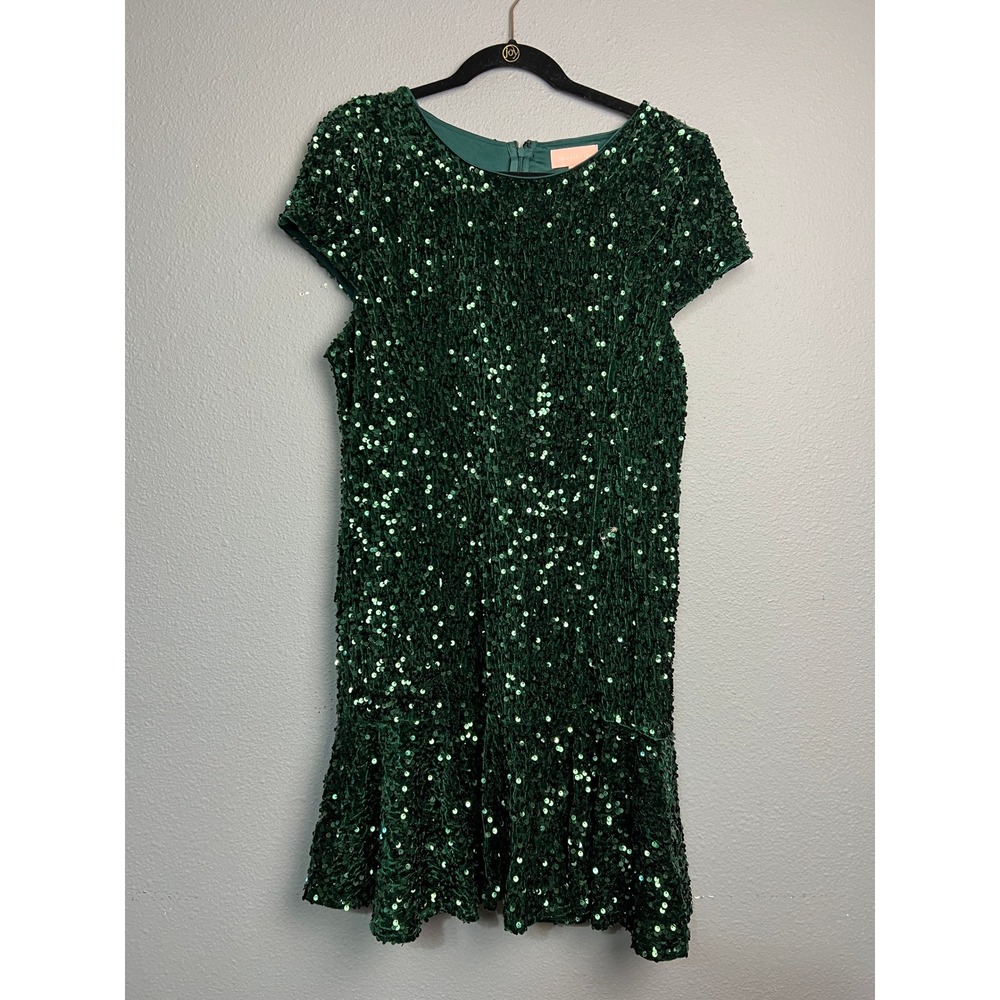 Charmed Hearts Emerald Green Sequin Shiny Party Ruffle Hem Mini Dress XL